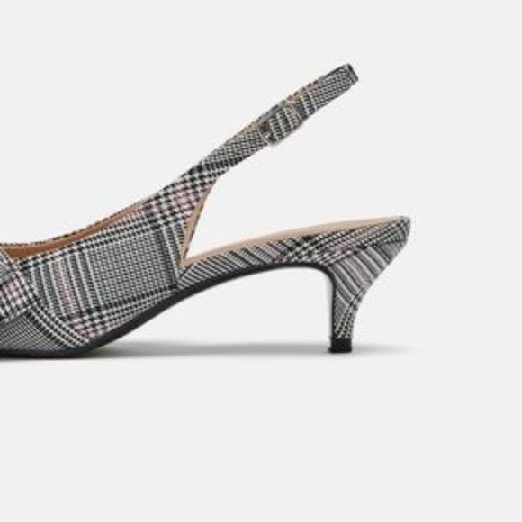 ZARA Plaid Slingback Kitten Heel - Picture 4 of 7
